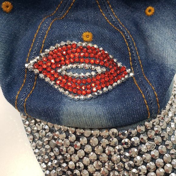 Magid Hats Adjustable Distressed Rhinestone Embellished Denim Baseball Hat / Cap - Picture 2 of 7